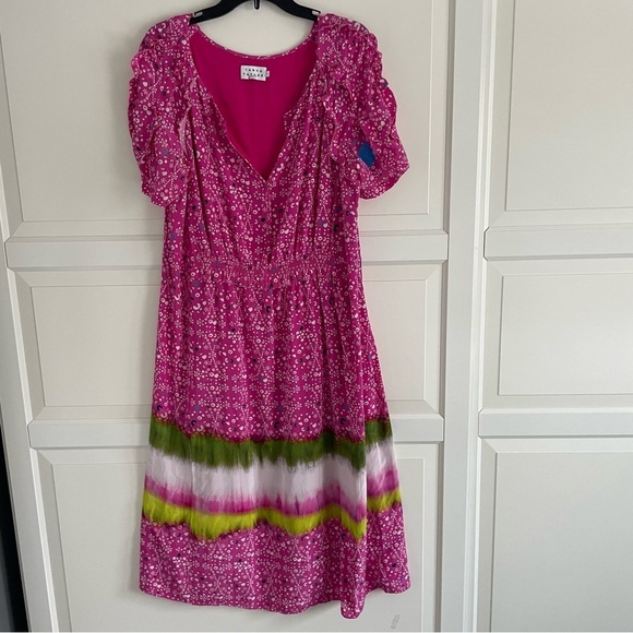 Tanya Taylor Luciana Printed V-Neck Short-Sleeve Dress 30610 - Picture 3 of 11